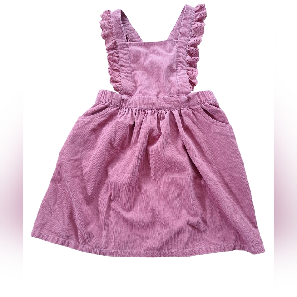 Shabby Chic Dusty Rose Curdoroy Overall Dress Ruffle Trim